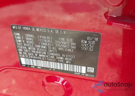 2018 Honda Hr-V Lx z USA, uszkodzony, nr VIN 3CZRU6H38JG710932